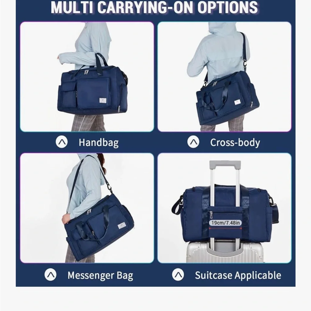 Navy Duffle Bag with multiple pockets